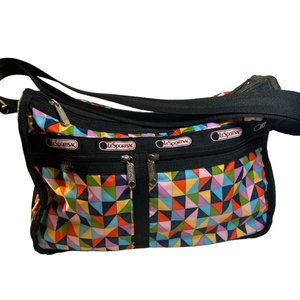 Ts Popular Lesportsac Geometric Pattern Nylon Diagonal Shoulder Bag Black